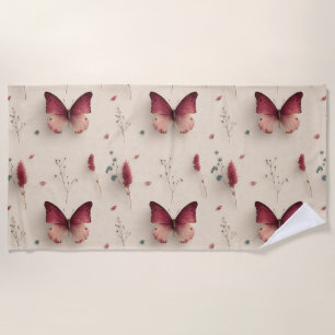 Vintage Spring Flowers & Blush Butterfly Beach Towel