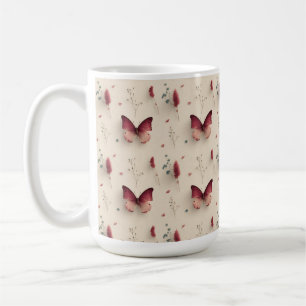 Vintage Spring Flowers & Blush Butterfly Coffee Mug