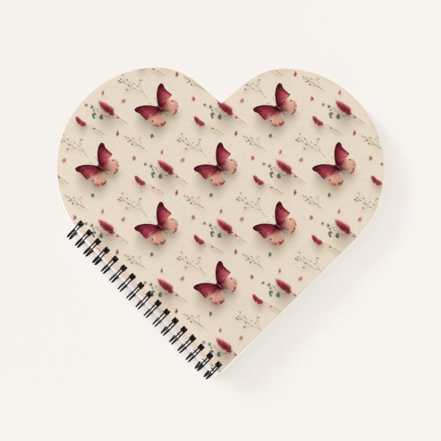 Vintage Spring Flowers & Blush Butterfly Notebook (Front)