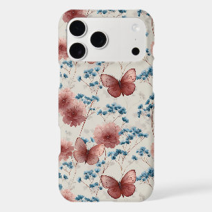 Vintage Spring Flowers & Pink Butterflies