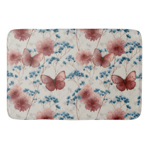 Vintage Spring Flowers & Pink Butterflies Bath Mat
