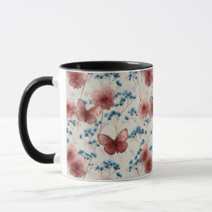 Vintage Spring Flowers & Pink Butterflies Mug