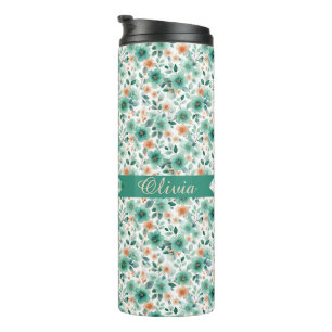 Vintage Spring Green Floral Personalised Thermal Tumbler