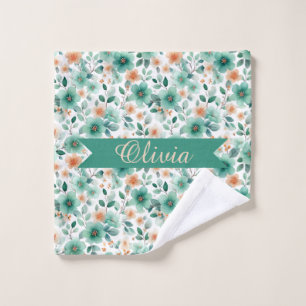 Vintage Spring Green Floral Personalized Bath Towel Set