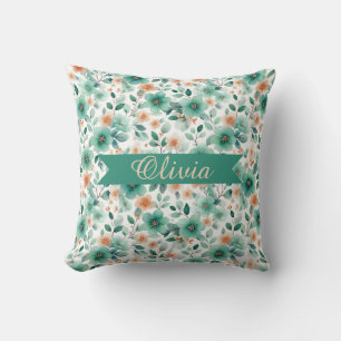 Vintage Spring Green Floral Personalized Cushion