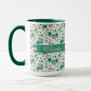 Vintage Spring Green Floral Personalized Mug