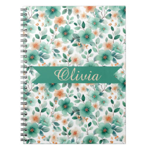 Vintage Spring Green Floral Personalized Notebook