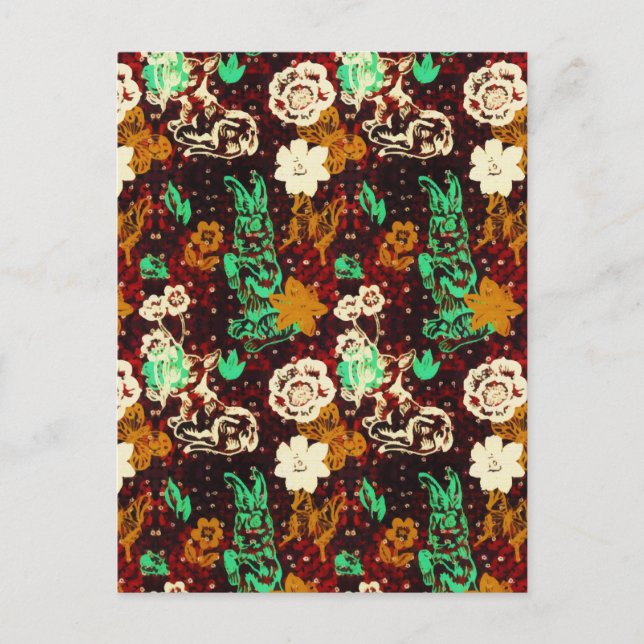 Vintage Spring Greenery Garden Rabbit Flowers Postcard (Front)