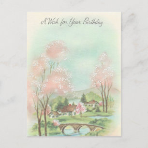 Vintage Spring Meadow Birthday Wish Postcard