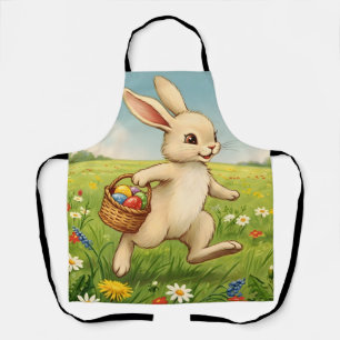 Vintage Spring Meadow Easter Bunny Apron