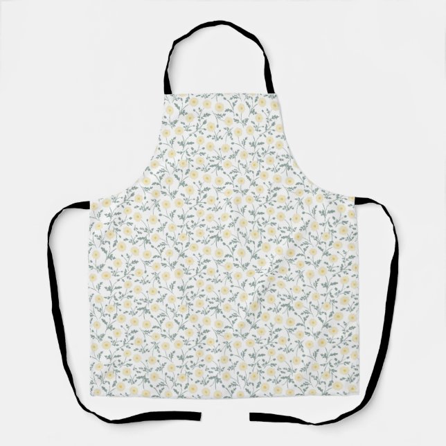 Vintage Spring Modern Farmhouse Daisy Pattern Apron (Front)