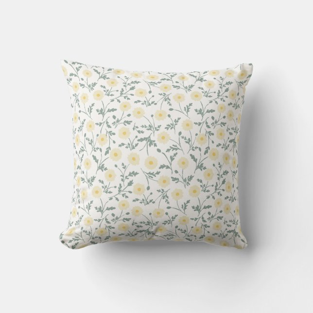 Vintage Spring Modern Farmhouse Daisy Pattern Cushion (Front)