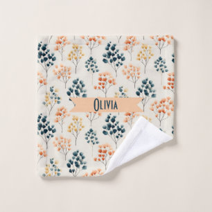 Vintage Spring Orange and Green Botanical Name Bath Towel Set