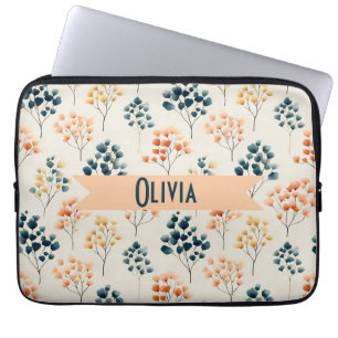 Vintage Spring Orange and Green Botanical Name Laptop Sleeve