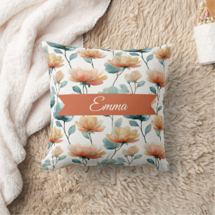 Vintage Spring Orange Flowers Personalized Cushion