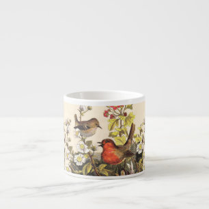 Vintage Spring Robin Songbirds Botanical Floral Espresso Cup