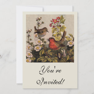 Vintage Spring Robin Songbirds Botanical Floral Invitation