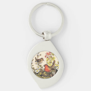 Vintage Spring Robin Songbirds Botanical Floral Key Ring