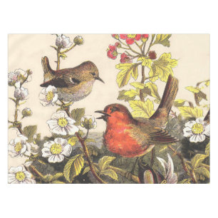 Vintage Spring Robin Songbirds Botanical Floral Tablecloth