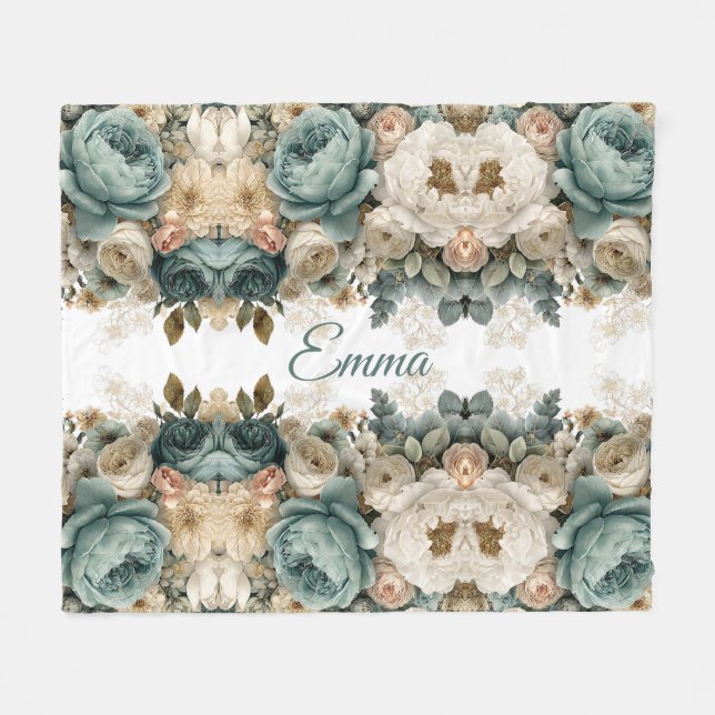 Vintage Spring Rose Garden Personalized Fleece Blanket (Front (Horizontal))