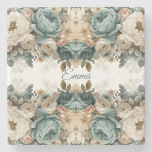 Vintage Spring Rose Garden Personalized Stone Coaster