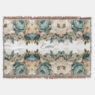 Vintage Spring Rose Garden Personalized Throw Blanket