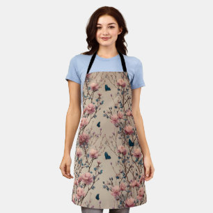 Vintage Spring Roses with Blue Butterflies Apron