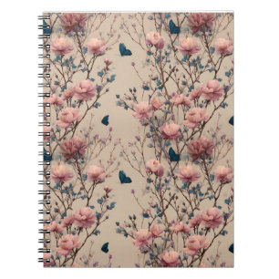 Vintage Spring Roses with Blue Butterflies Notebook
