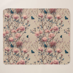 Vintage Spring Roses with Blue Butterflies Sherpa Blanket