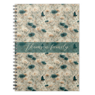 Vintage Spring Wildflowers & Butterfly for Family Notebook