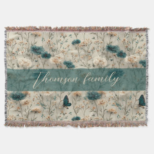 Vintage Spring Wildflowers & Butterfly for Family Throw Blanket