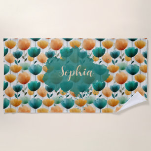 Vintage Spring Yellow and Green Floral Beach Towel