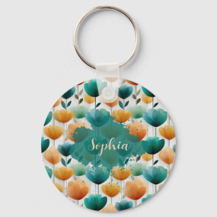 Vintage Spring Yellow and Green Floral Key Ring