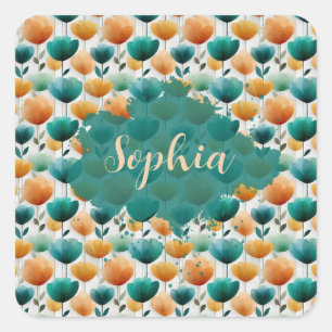 Vintage Spring Yellow and Green Floral Square Sticker