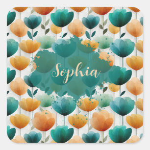 Vintage Spring Yellow and Green Floral Square Sticker