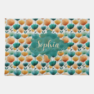 Vintage Spring Yellow and Green Floral Tea Towel