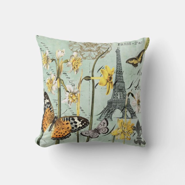 Vintage Springtime in Paris Eiffel Tower pillow (Front)