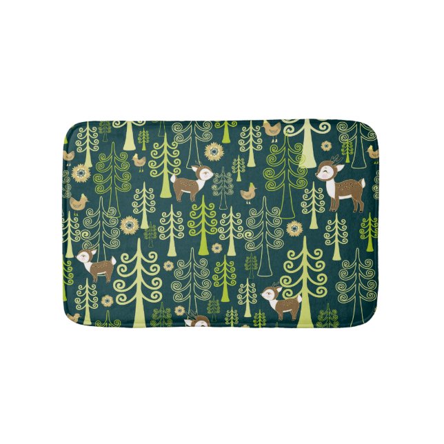 Vintage spruce trees, deer pattern. bath mat (Front)