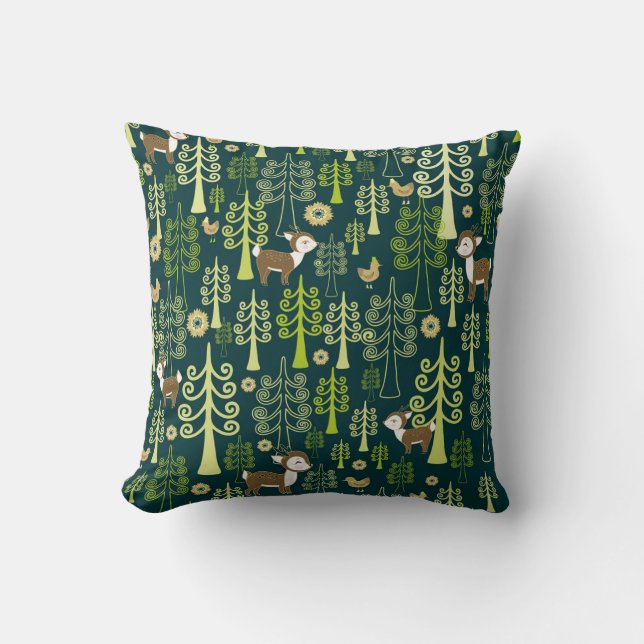 Vintage spruce trees, deer pattern. cushion (Front)