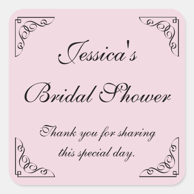 Vintage square bridal shower party favour stickers (Front)