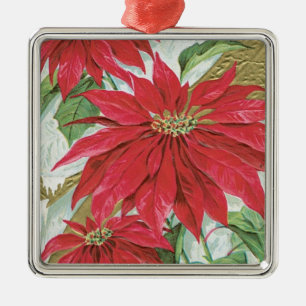 Vintage Square Poinsettia Metal Tree Decoration