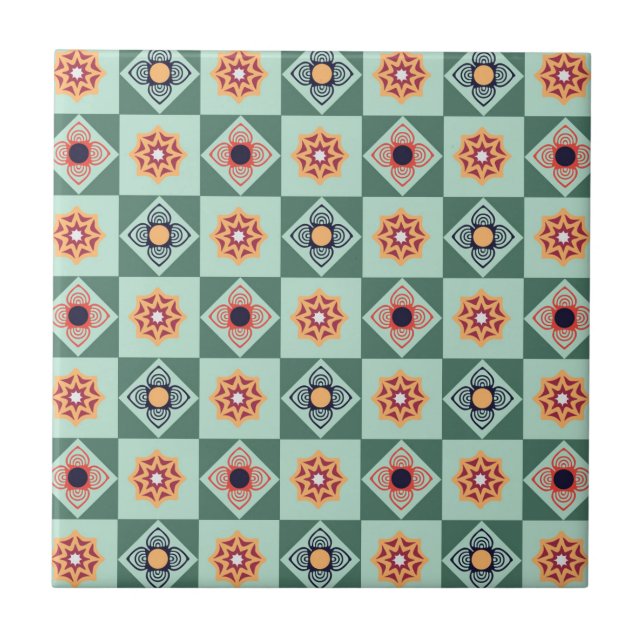 Vintage Square Retro Pattern Ceramic Tile (Front)