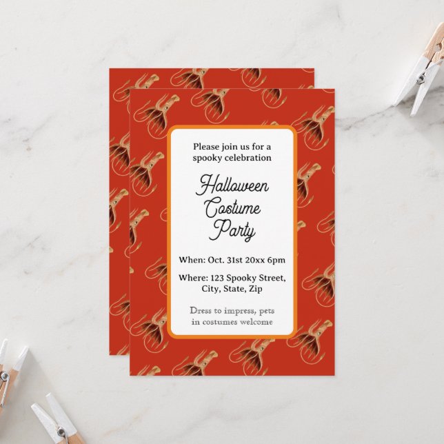 Vintage Squid Halloween Party Invitation (Front/Back In Situ)