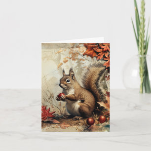 Vintage Squirrel and Acorns in Autumn Vert Blank Note Card