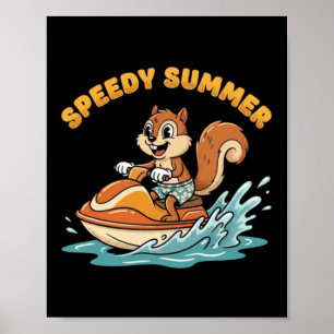 Vintage Squirrel Jet Ski Speedy Summer Retro Poster