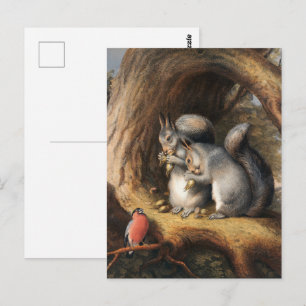 Vintage Squirrels and Bird Woodland Forest Art Postcard