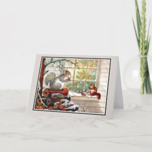 Vintage Squirrels and Chipmunk Christmas Card