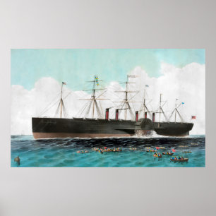 Vintage SS Great Eastern Steamboat Painting (1858) Poster