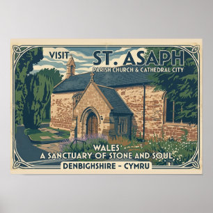 Vintage St Asaph Wales Travel Poster - Wales