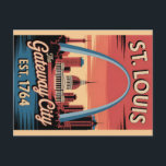 Vintage St. Louis Missouri Retro Travel Poster Postcard<br><div class="desc">Showcase the iconic spirit of the Midwest with this vibrant retro-style illustration of St. Louis, Missouri. Designed in a bold 1970s poster art aesthetic, this artwork features the legendary Gateway Arch, the historic Old Courthouse, and the flowing Mississippi River set against a dramatic sunset gradient skyline. “ST. LOUIS” arches proudly...</div>